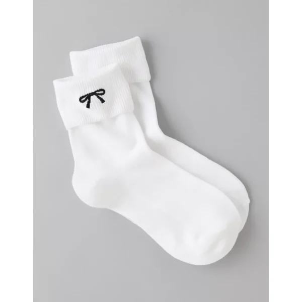 AE Foldover-Cuff Cropped Crew Socks - White