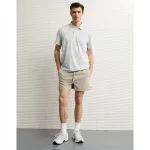 AE 24/7 Club Logo Striped Polo Shirt - Gray Heather