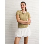 AE Henley Pointelle Sweater T-Shirt - Green