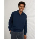AE 24/7 Long-Sleeve Rugby Polo Sweatshirt - Navy