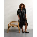 AE Oversized Vegan Leather Bomber Jacket - Black