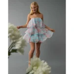 AE Strapless Ruffle Tiered Mini Dress - Blue