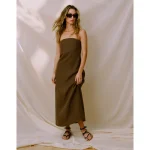 AE77 Strapless Linen Midi Dress - Brown