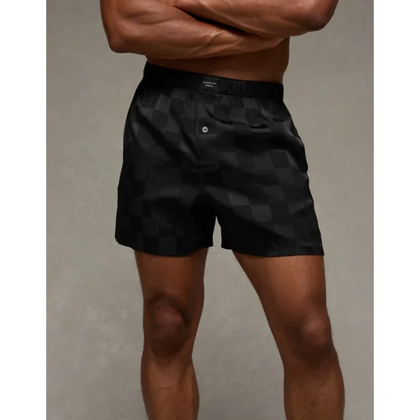 AEO Men's Checkerboard Satin Pocket Boxer Short - Black
