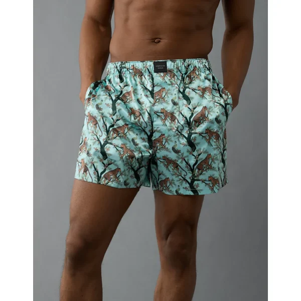 AEO Men's Tropical Leopards Satin Pocket Boxer Short - Light Blue
