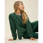 Aerie Cozy Long Sleeve Oversized Boyfriend T-Shirt - Rugged Green