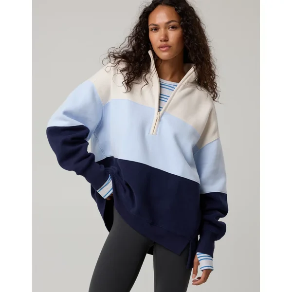 OFFLINE By Aerie Cloud Fleece Quarter Zip Sweatshirt - Eyelet Blue