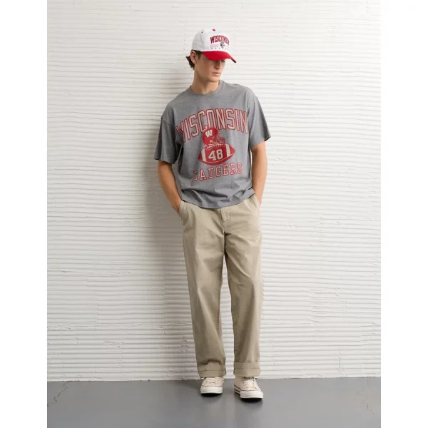 AE Boxy Wisconsin Badgers Graphic T-Shirt - Gray Heather