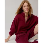 OFFLINE By Aerie OTT Seamed Quarter Zip Sweatshirt - Deep Cherry