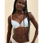 Show Off Vintage Lace Plunge Push Up Bra - Eyelet Blue