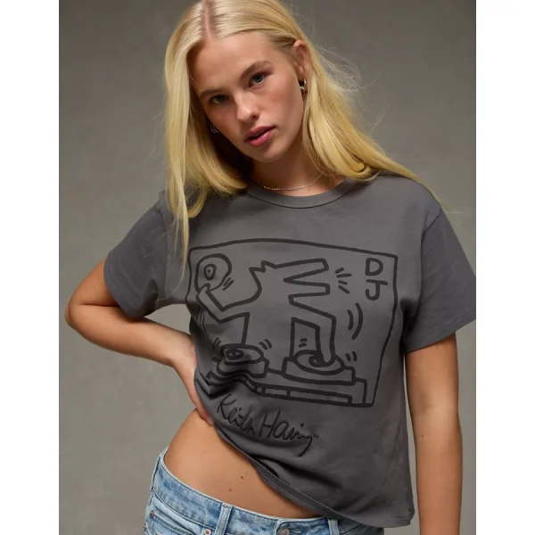 AE Ex-Boyfriend Keith Haring Graphic T-Shirt - Grey