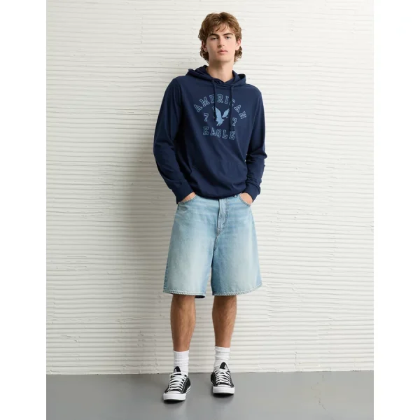 AE Lightweight Icon Logo Graphic Hoodie T-Shirt - Rich Navy