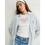 AE Long-Sleeve Tie Back Button-Up Shirt - Blue