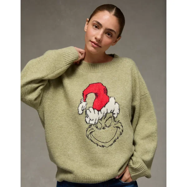 AE Oversized Grinch Graphic Sweater - Green