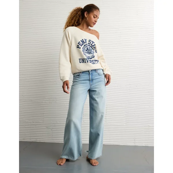 AE Penn State Nittany Lions Graphic Off The Shoulder Sweatshirt - Natural White