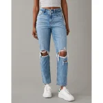 AE Strigid Ripped Mom Jean - Blown Out Blue