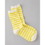AE Striped Ruffle Crew Socks - Neon Yellow