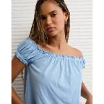 AE Sunchaser Knit Off The Shoulder Swing Top - Light Blue
