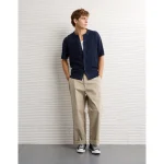 AE Waffle Button-Up Polo Shirt - Navy