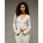 AE Whoa So Soft Ballet Wrap Sweater Top - Oatmeal