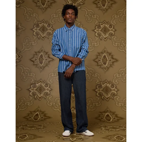 AE x Tru Kolors Poplin Striped Shirt - Light Blue