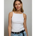 AE77 Premium Straight Neck Tank Top - White