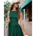 Aerie Drop Waist Bow Dress - Rugged Green