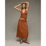 AE High-Waisted Tie Side Maxi Skirt - Amber Brown