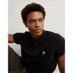 AE Lived-In Slim Fit Pique Polo Shirt - Black