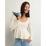 AE Long Sleeve Babydoll Top - Cream