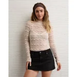 AE Long Sleeve Mock Neck Lace Bodysuit - Ballet Pink