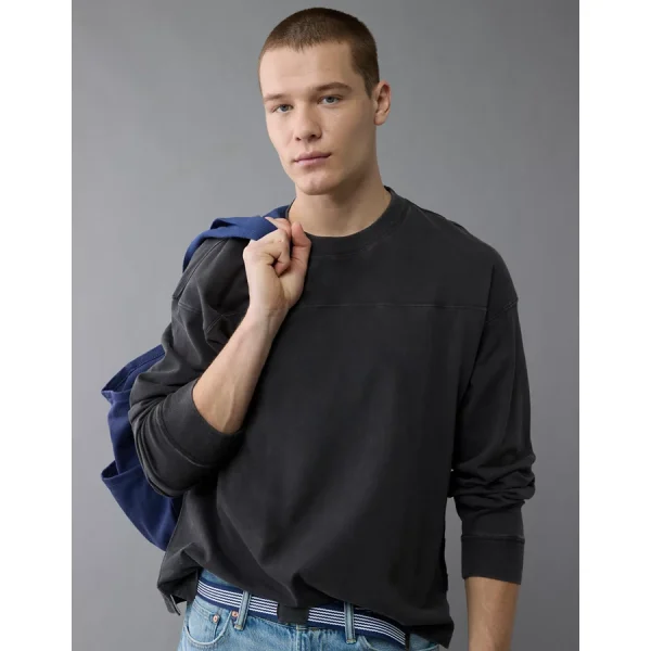 AE Long-Sleeve Boxy Sueded Jersey T-Shirt - Faded Black