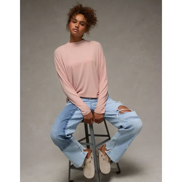 AE Soft & Sexy Long Sleeve Mockneck T-Shirt - Rusty Peach