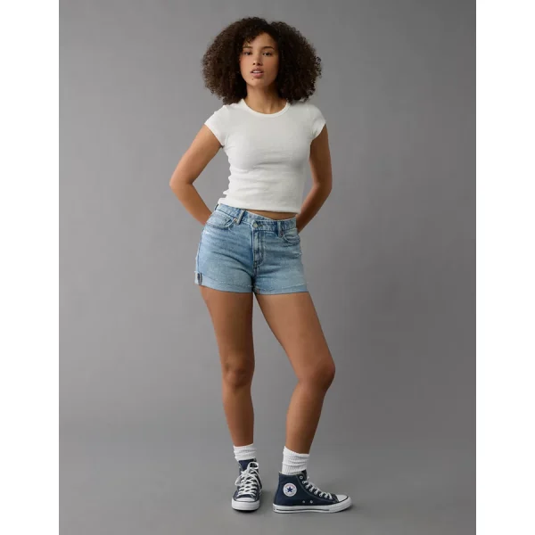 AE Stretch Curvy Ripped Denim Mom Short - Medium Bright Indigo