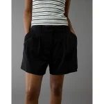 AE 6" Stretch High-Waisted Pleated Trouser Short - Black