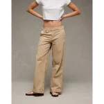 AE Stretch Low-Rise Wide-Leg Khaki Pant - Tank Tan