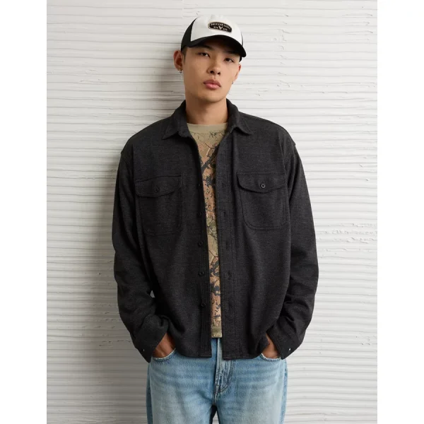 AE Twill Button-Up Shirt - Black