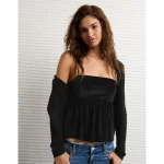 AE Velvet Babydoll Tank Top - True Black