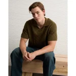 AE Weekend Cable Knit Sweater Polo Shirt - Olive