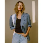 AE77 Premium Linen-Silk Blend Double-Breasted Blazer - Blue