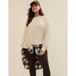 Aerie Cozy Long Sleeve Oversized Boyfriend T-Shirt - Heather Frost