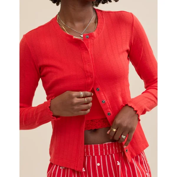 Aerie Pointelle Cardi T-Shirt - Bright Red