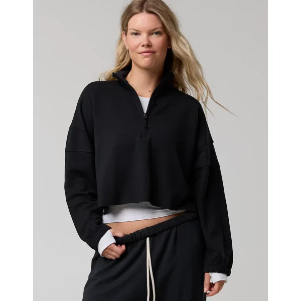 OFFLINE By Aerie OTT Seamed Quarter Zip Sweatshirt - True Black