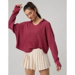 OFFLINE By Aerie Wow! Waffle Hoodie - Deep Cherry