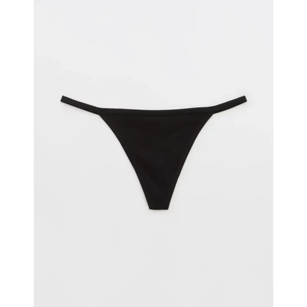 Superchill Cotton String Thong Underwear - True Black
